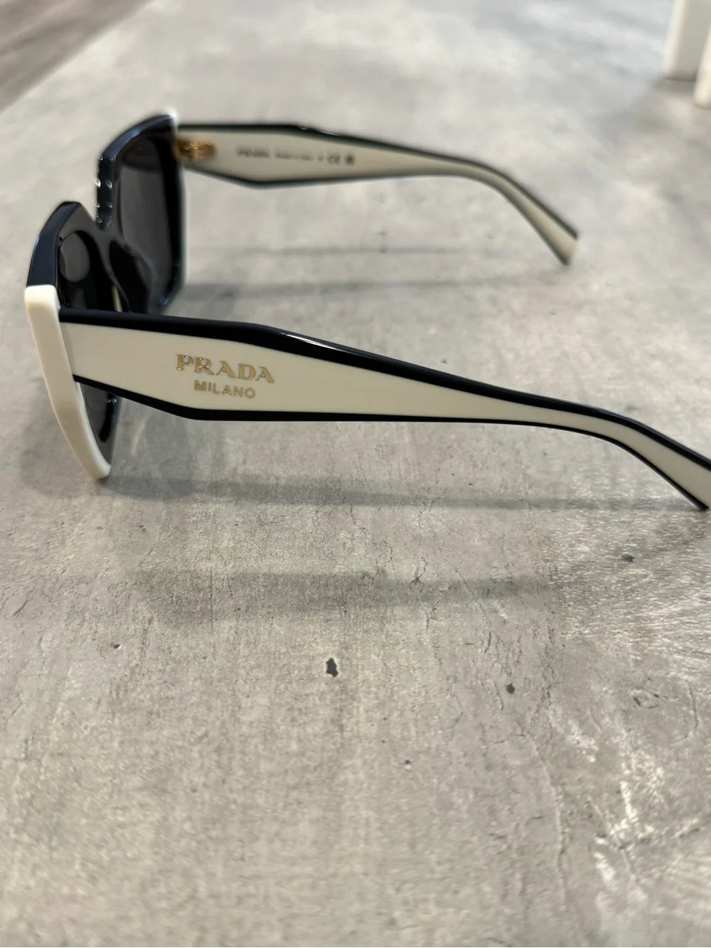 Prada Two-Tone Black and White Acetate Logo Sunglasses